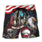 Skull Christmas US Flag Skeleton And Eagle Xmas Vibe - Beach Short