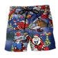 Christmas Flying Super Santa Art - Beach Short