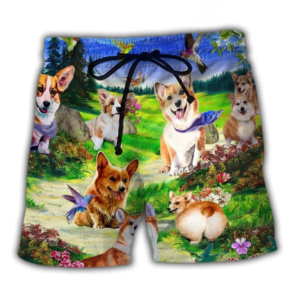 Corgi Floral Sky Love – Beach Short