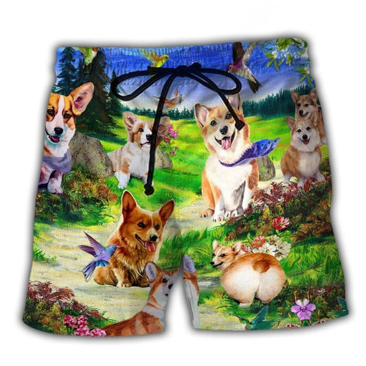Corgi Floral Sky Love – Beach Short