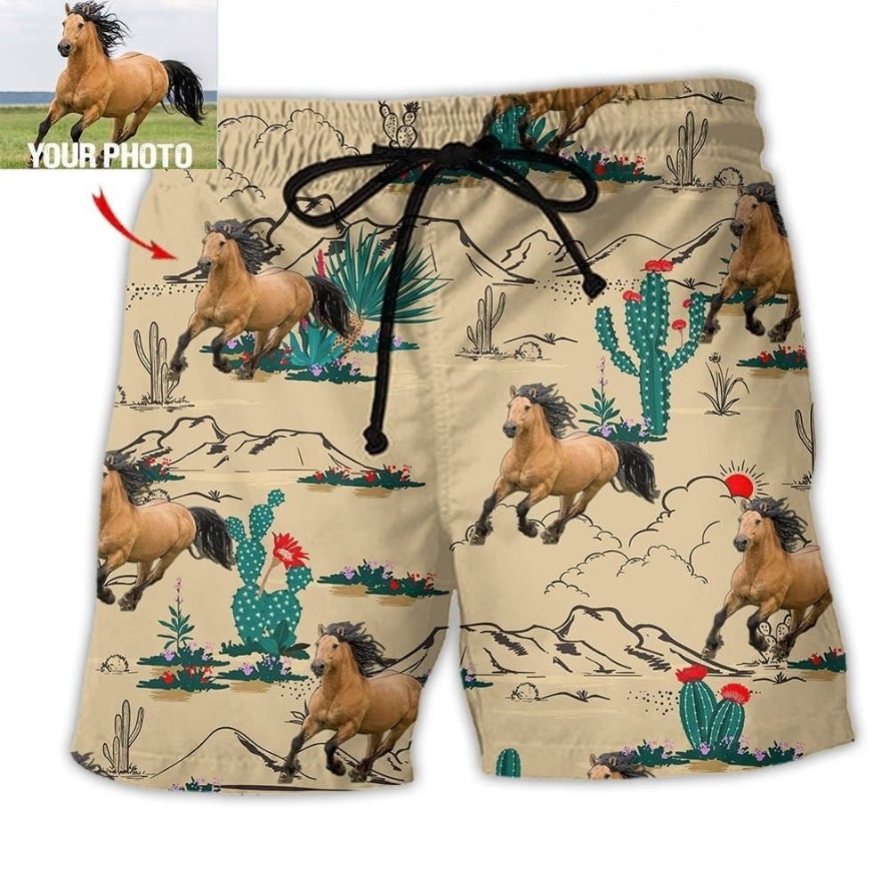 Horse Desert Cactus Custom Photo – Beach Short