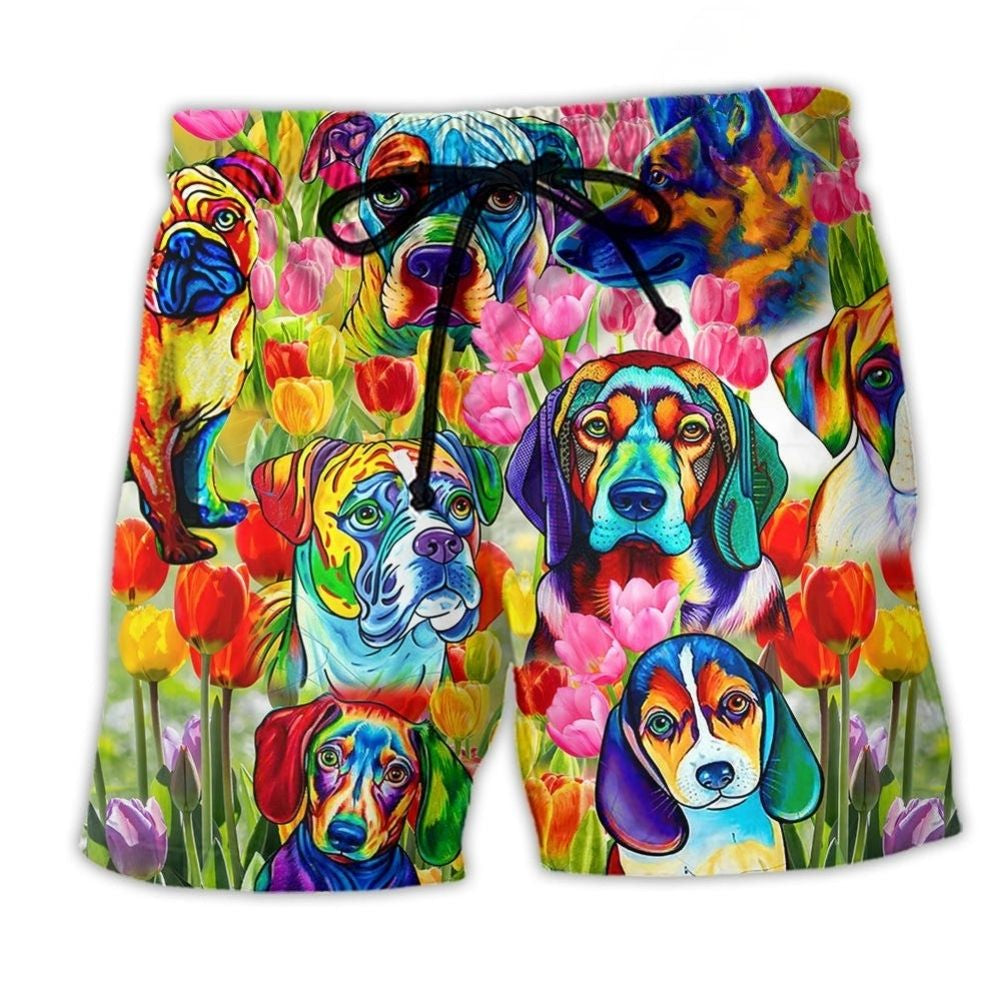 Dog Colorful Floral Art – Beach Short