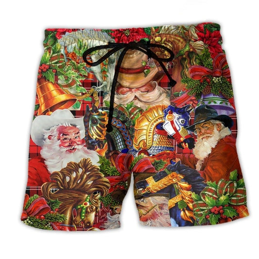Santa Cowboy Western Christmas Art – Beach Short