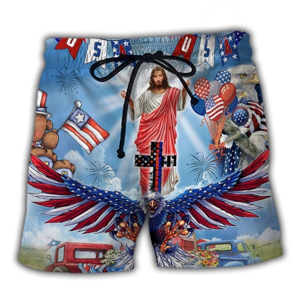 Faith And Patriot Eagle America Art – Beach Short