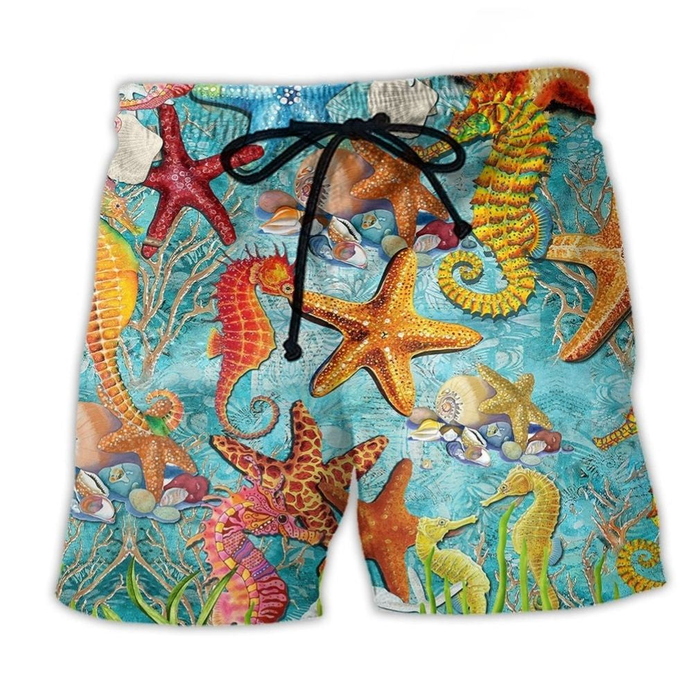 Ocean Seashell Story Blue Coastal Art – Beach Short