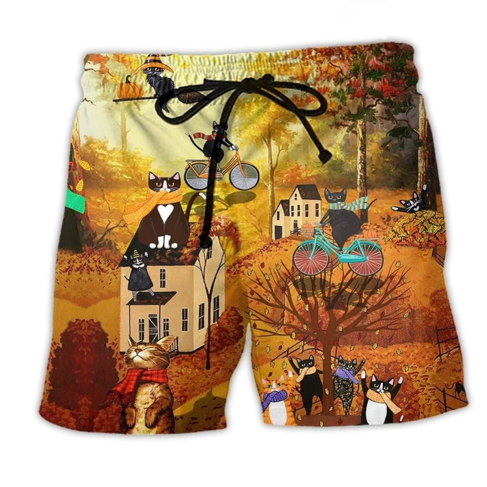 Happy Fall Cat Fun Art – Beach Short