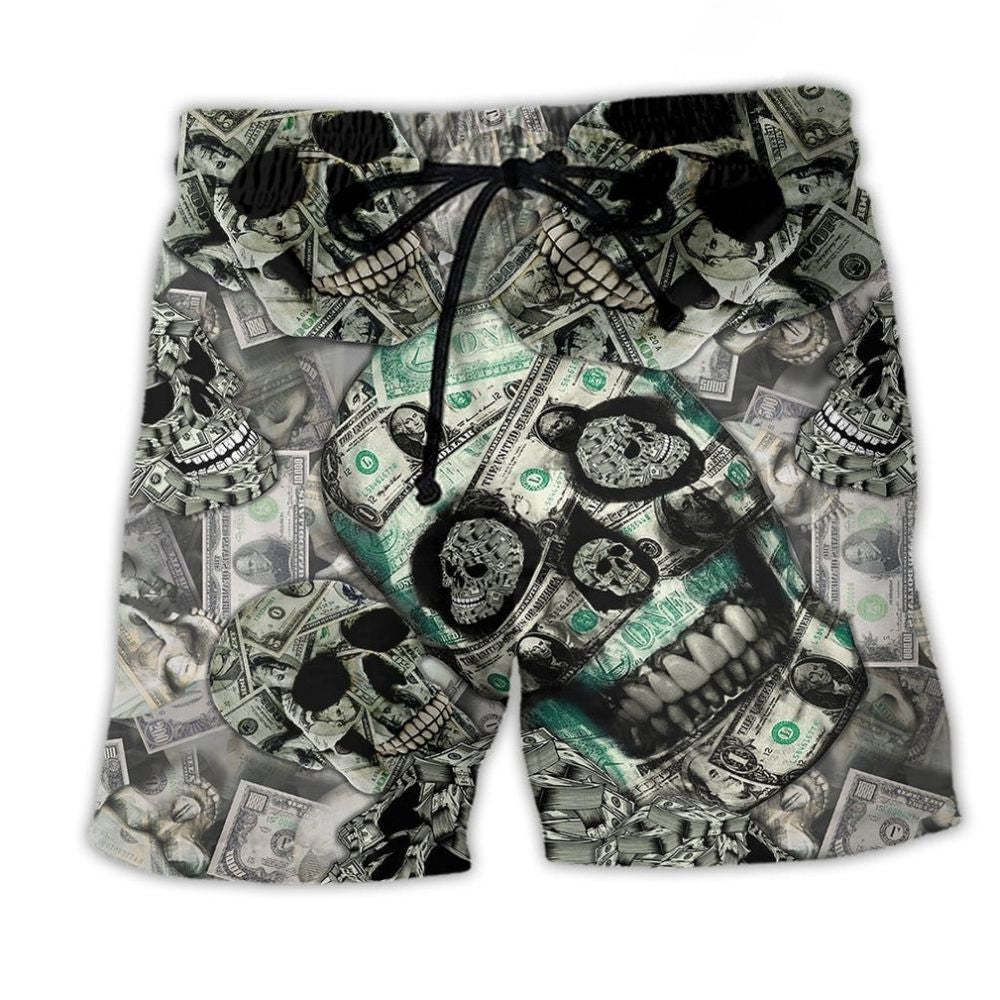 Dark Skull Love Money Graphic Style – Beach Short