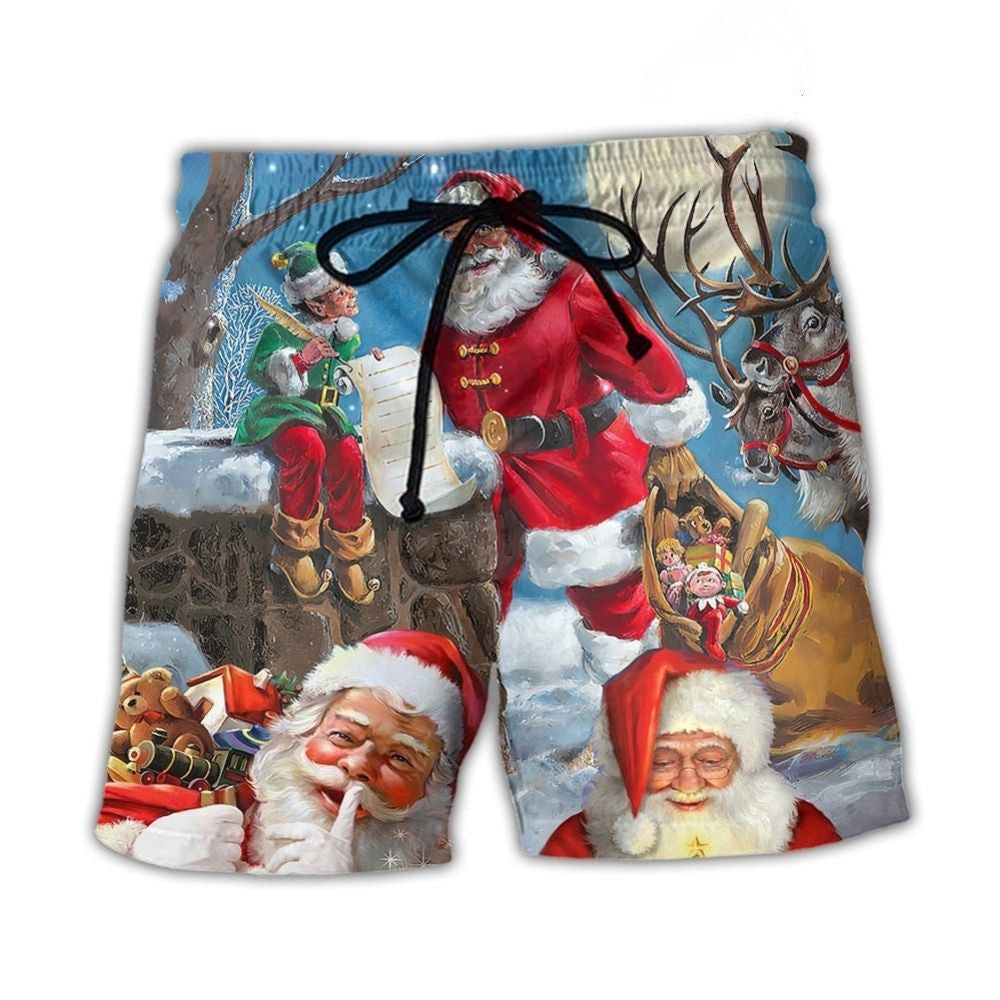 Funny Santa Elf Christmas Sky Art – Beach Short