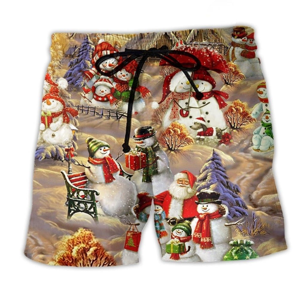 Snowman Couple Xmas Love – Beach Short