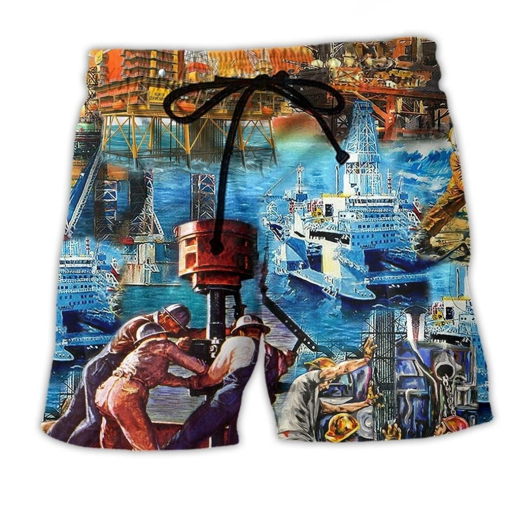 Oil Field Drill Humor Graphic - Beach Short