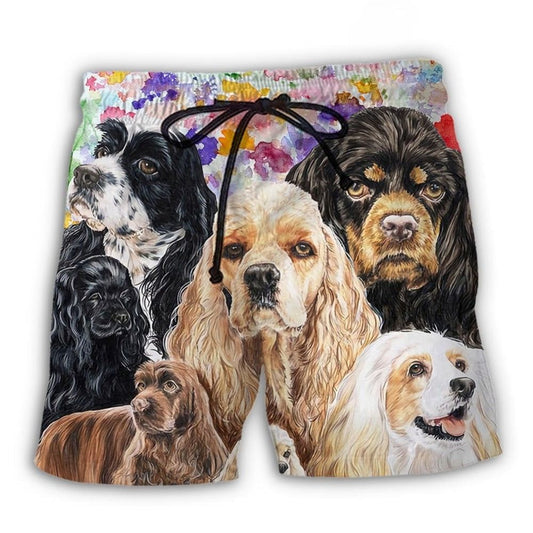Cocker Spaniel With Flowers Dog Lover – Beach Short