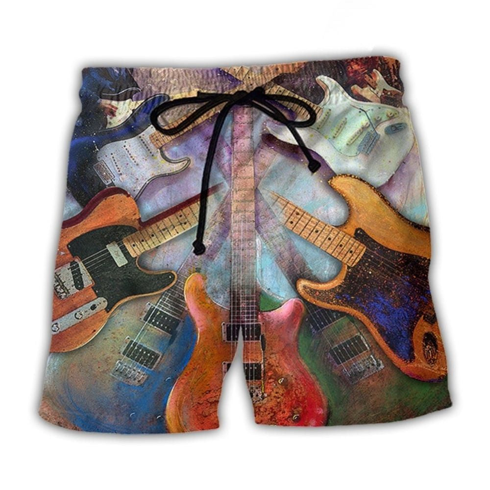 Abstract Guitar Colorful Music Lover Art – Beach Short