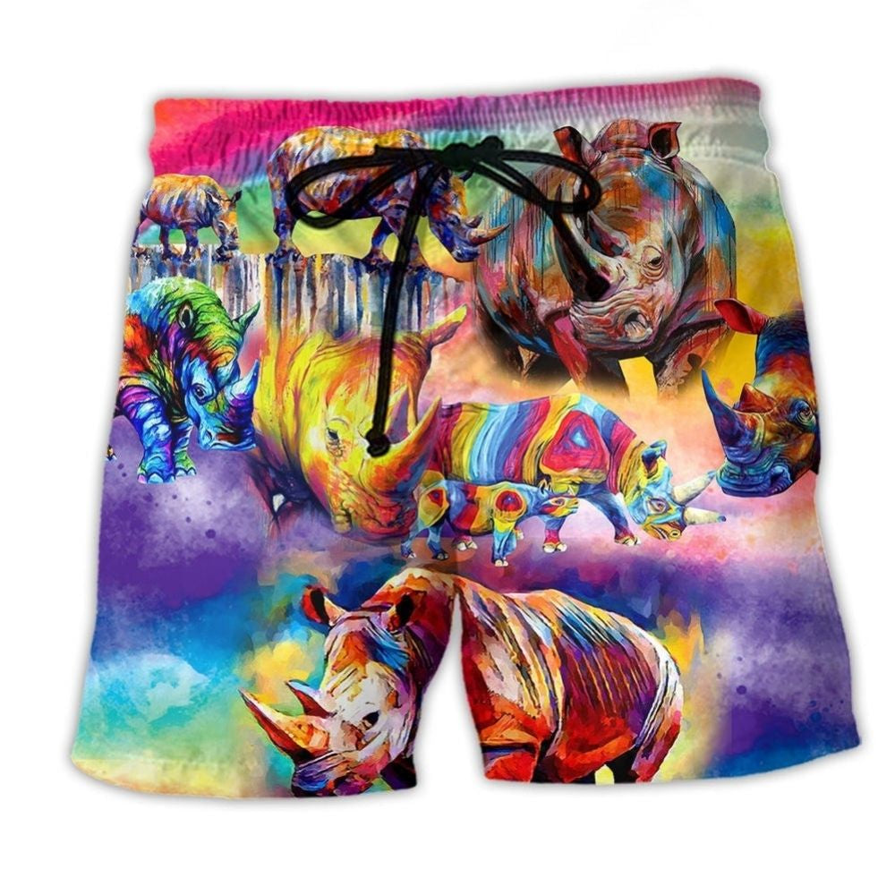 Rhino Colorful Art Stop Staring Graphic - Beach Short