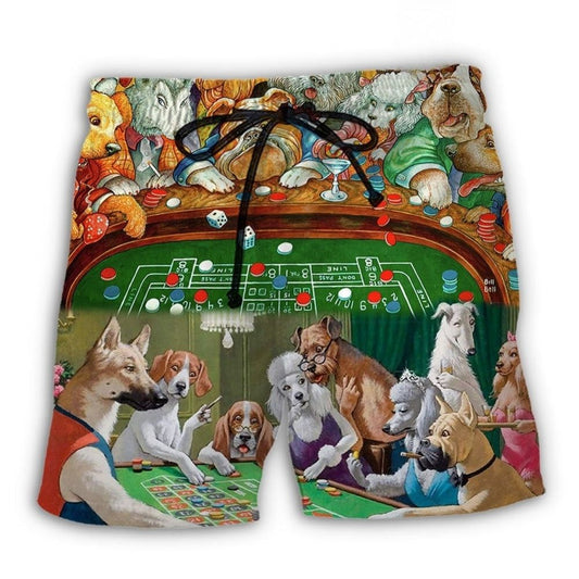 Funny Dogs Playing Casino – Beach Short