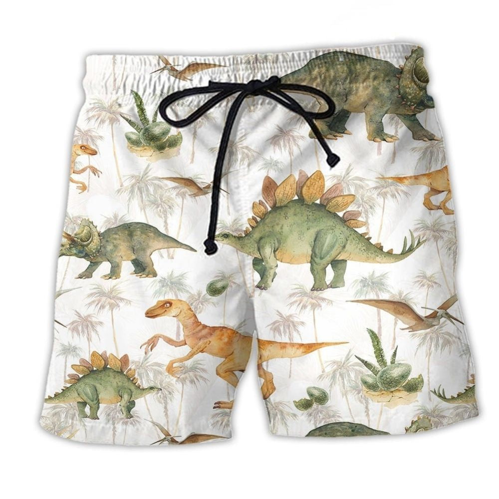 Dinosaur Tropical Minimal White Art – Beach Short