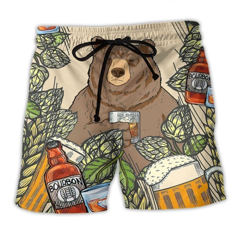 Bear Loves Bourbon Humor – Beach Short