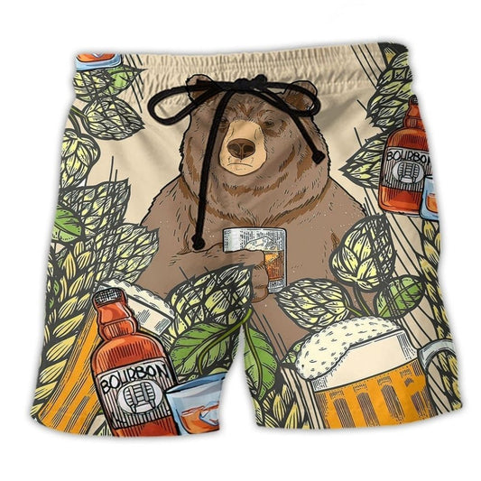 Bear Loves Bourbon Humor – Beach Short