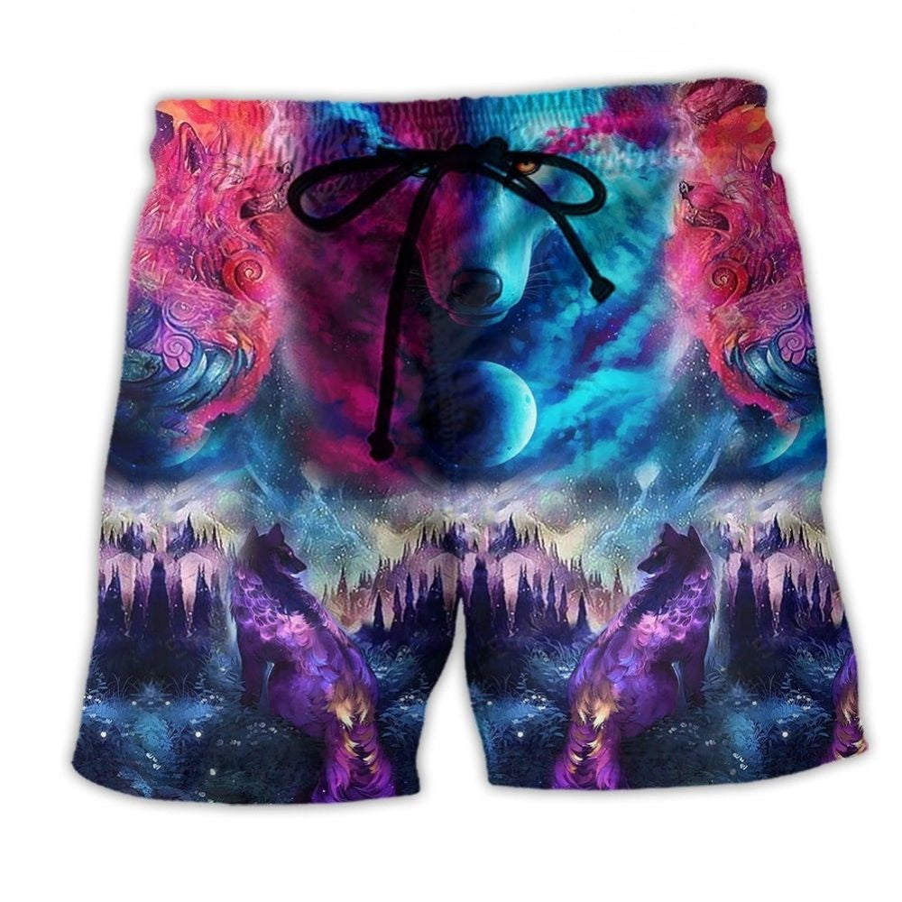 Colorful Wolf Night – Beach Short