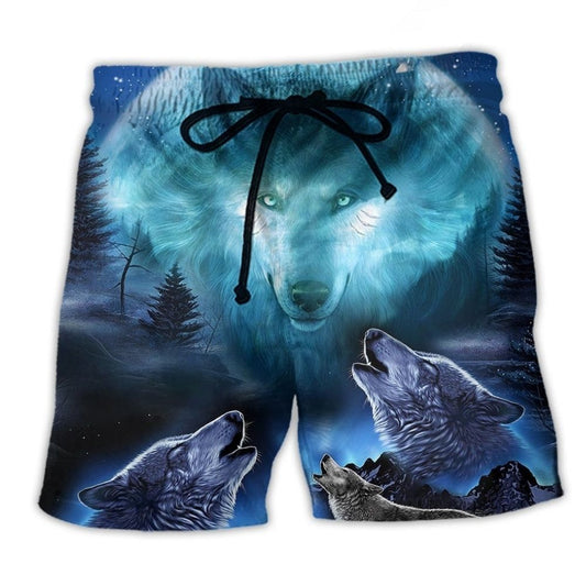 Gray Blue Wolf Cool Art - Beach Short