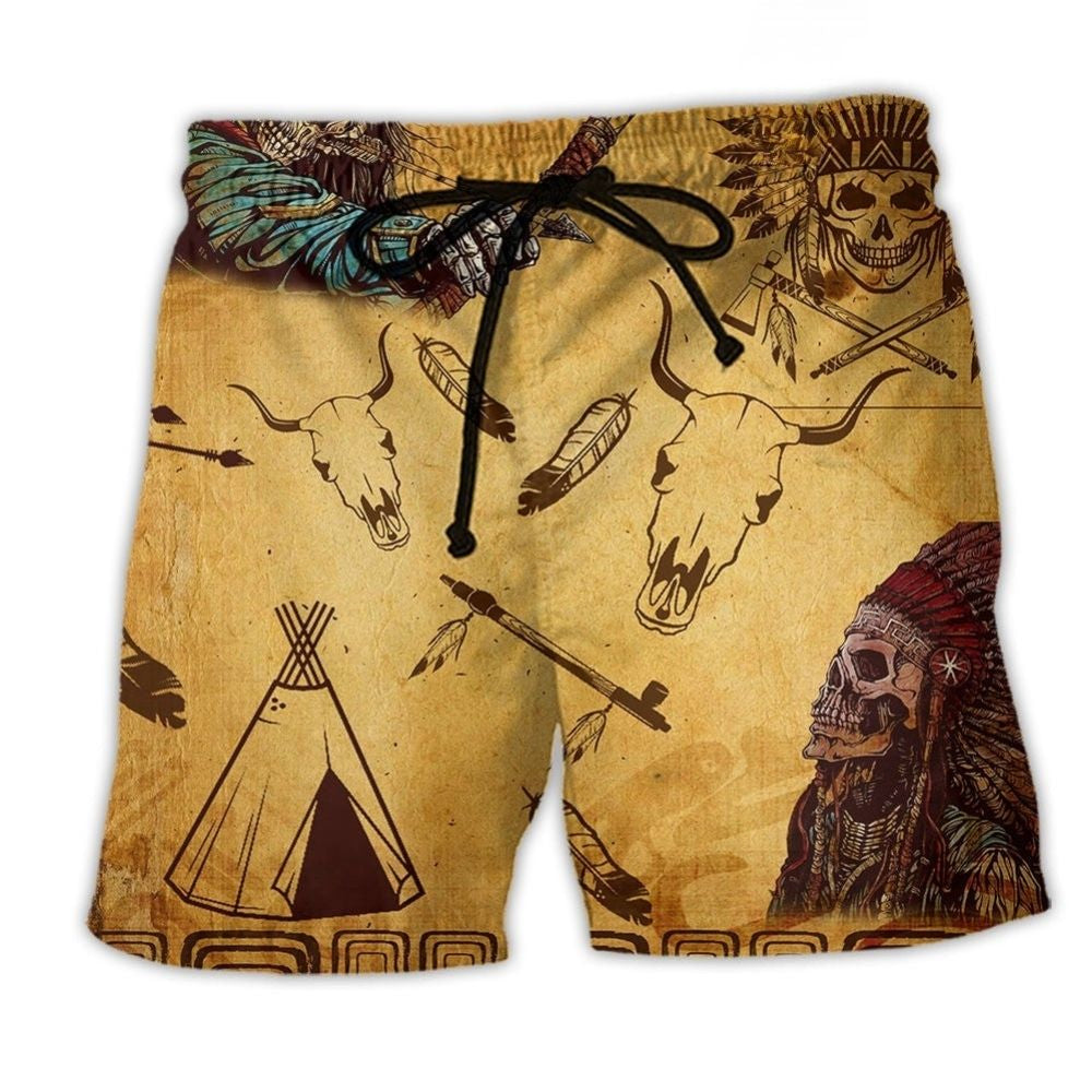 Native Skull Feather Warrior Art – Beach Short