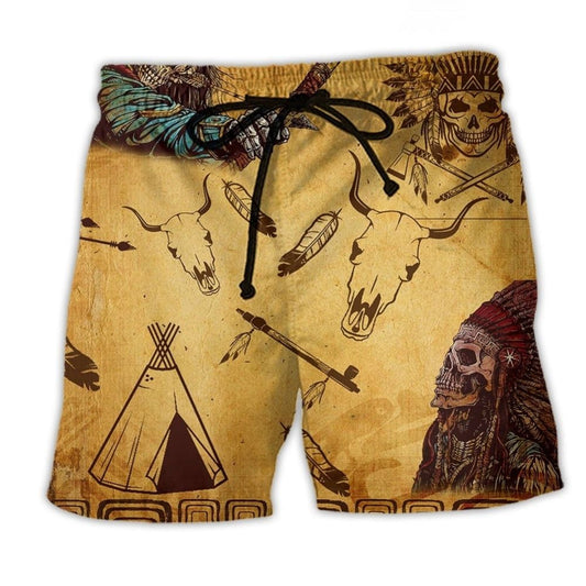 Native Skull Feather Warrior Art – Beach Short