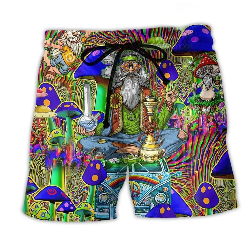 Hippie Mushroom Old Man Art - Beach Short
