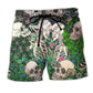 Skull Couple Kiss Floral Romantic Art – Beach Short
