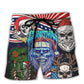 Skull Christmas US Flag Skeleton Horror Merry Christmas - Beach Short