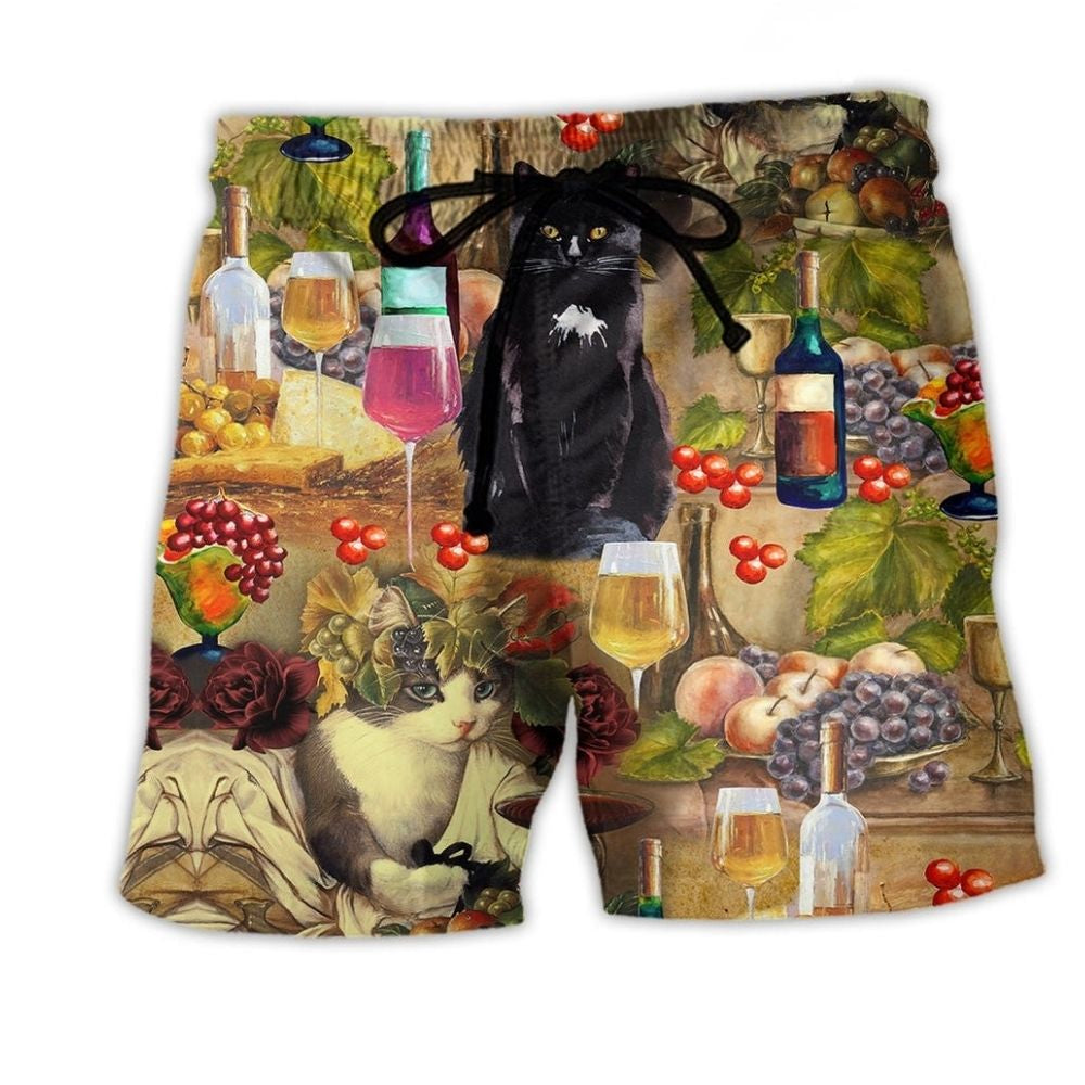 Wine Cats Grapes Humor - Beach Short