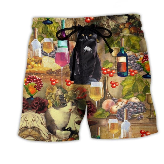 Wine Cats Grapes Humor - Beach Short