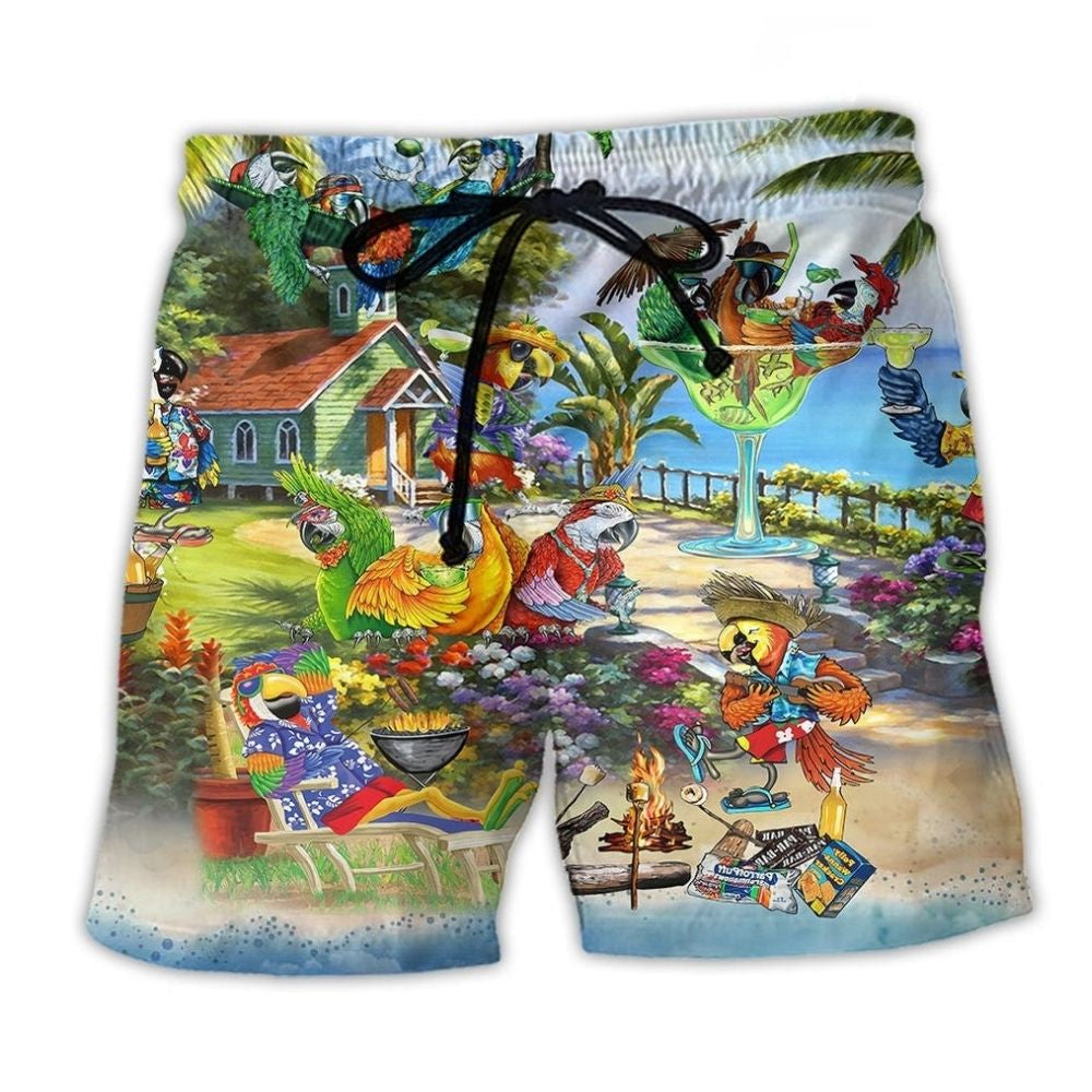 Parrot Party Tropical Summer Graphic - Beach Short