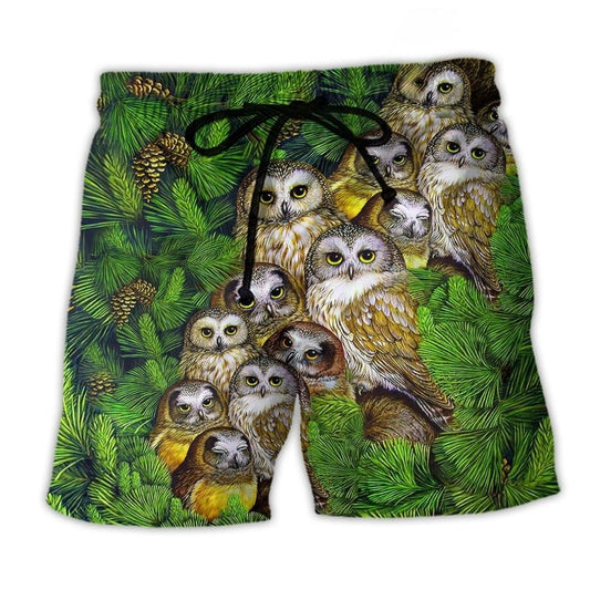 Owl Pine Forest Animal Lifestyle - Beach Short