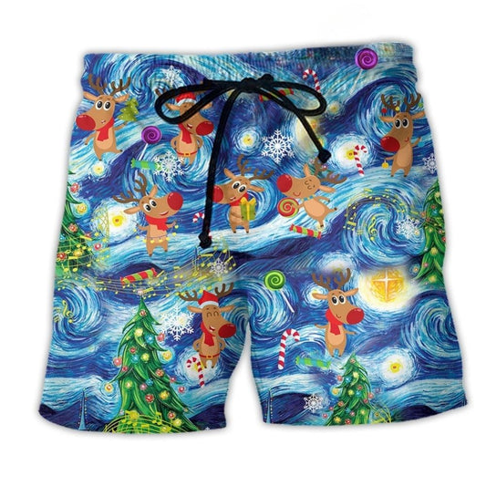 Christmas Dancing Reindeers Happy - Beach Short