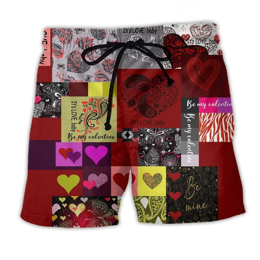Valentine Paisley Heart Red Art - Beach Short