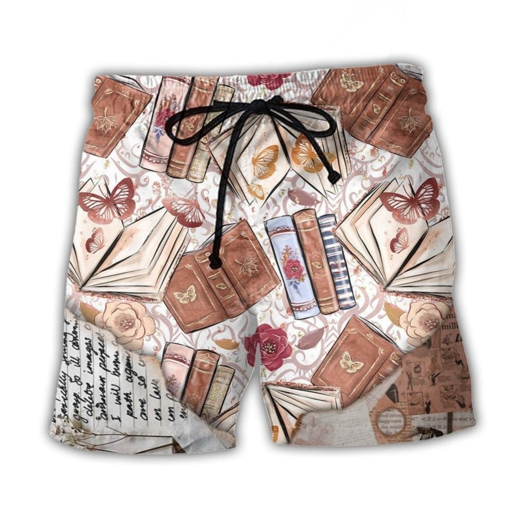 Book With Flowers And Butterflies Art – Beach Short
