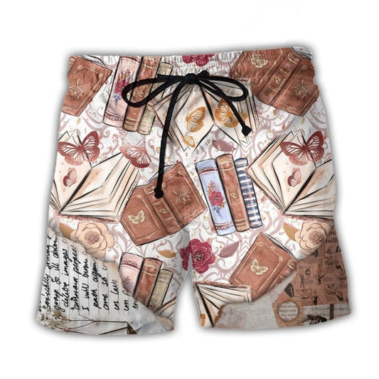 Book With Flowers And Butterflies Art – Beach Short
