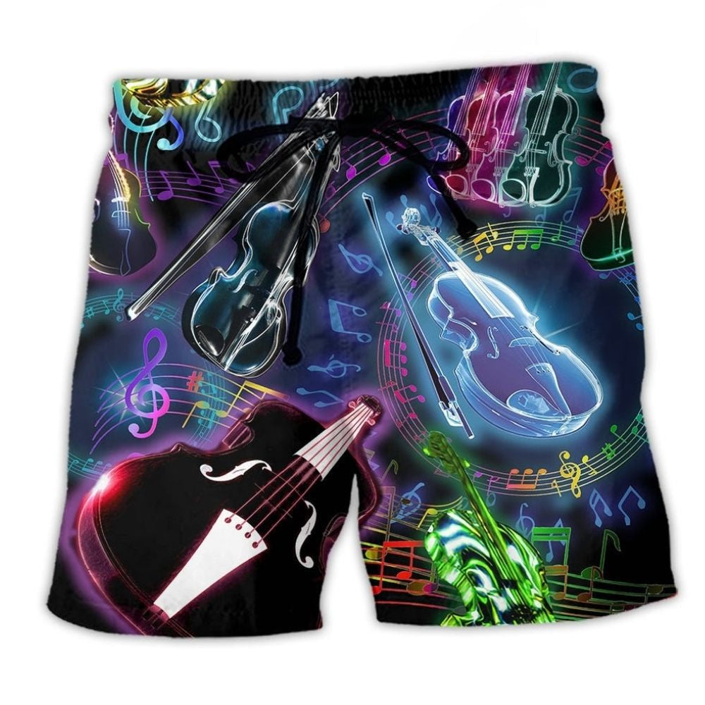 Neon Violin Music Art Style - Beach Short