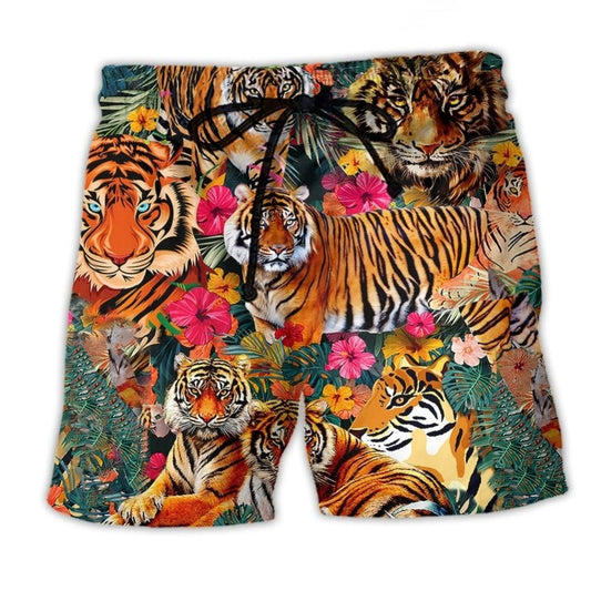 Jungle Tiger Freedom Floral Art – Beach Short