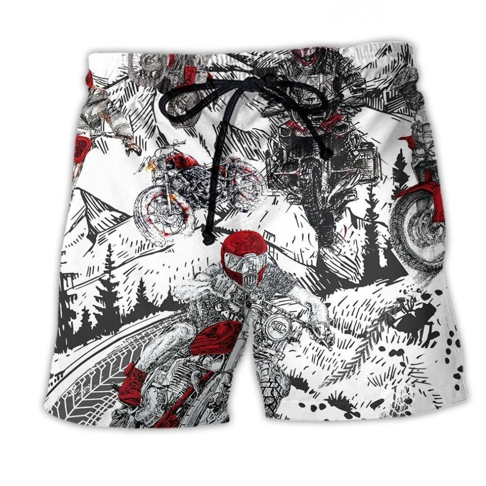 Motorcycle Life Journey Snow Mountain Art – Beach Short