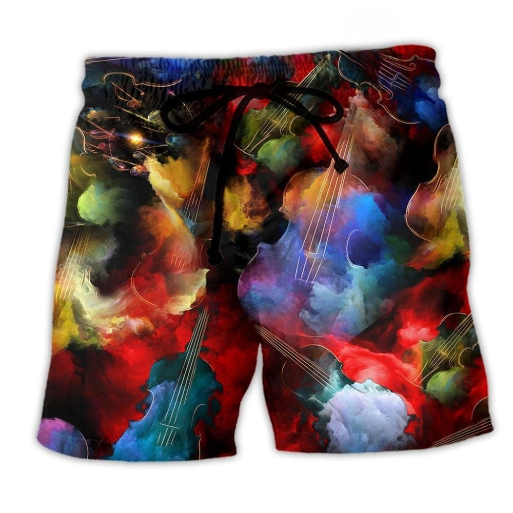 Violin Music Happiness Colorful Quote Art – Beach Short