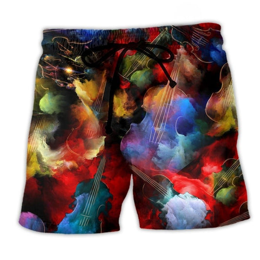 Violin Music Happiness Colorful Quote Art – Beach Short