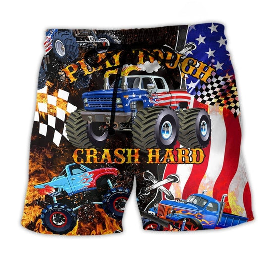 Monster Truck Tough Play Hard Action Art – Beach Short