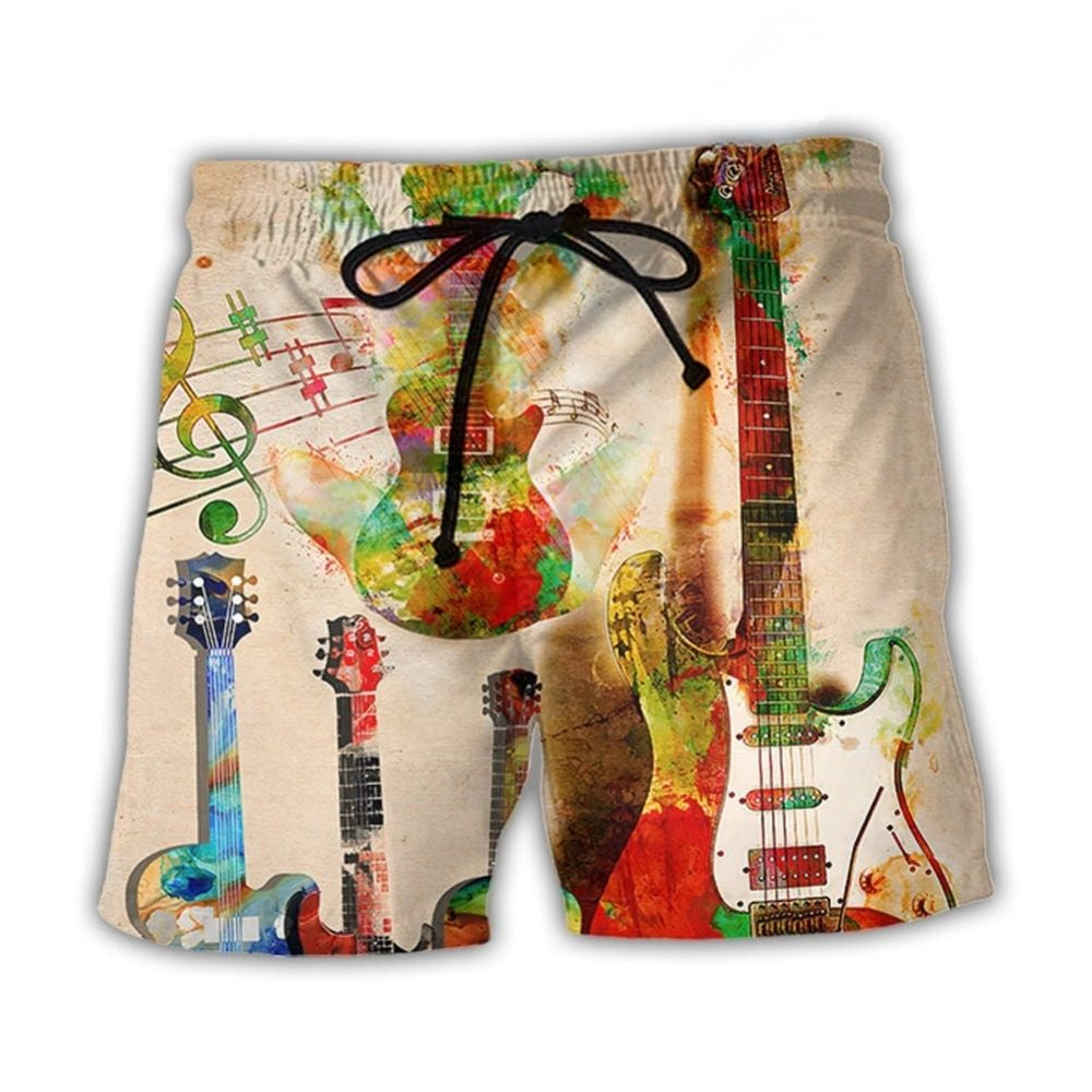 Abstract Guitar Colorful Music Art – Beach Short