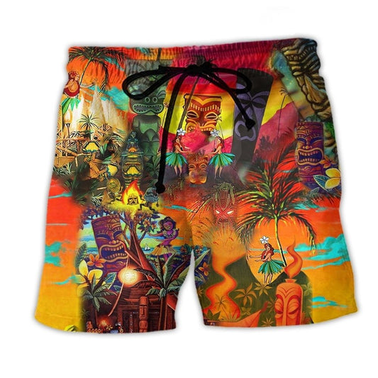 Tiki Hawaii Heart Colorful Art - Beach Short