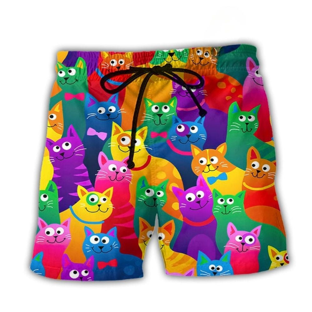 Funny Cat Colorful Playful Art – Beach Short