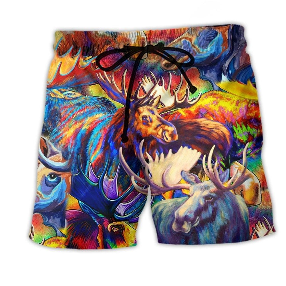 Moose Colorful Painting Style – Beach Short
