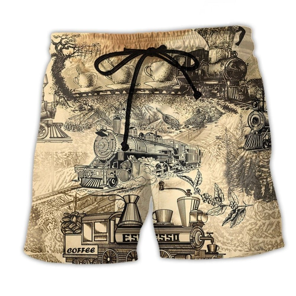 Coffee On Train Retro Travel – Beach Short