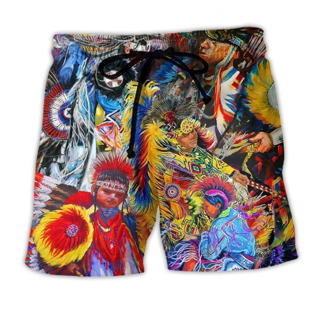 Native Pow Wow Dance Colorful Art – Beach Short