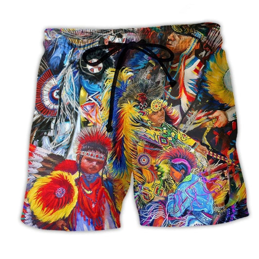 Native Pow Wow Dance Colorful Art – Beach Short