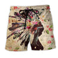 Native Girl Floral Color Portrait Art – Beach Short